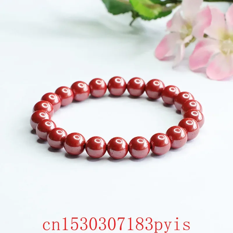 

Natural Red Cinnabar Beaded Bracelet Elastic Bangle Emperor Sand Fashion Fine Jewelry Charm Amulet Gifts for Women Men Luxury
