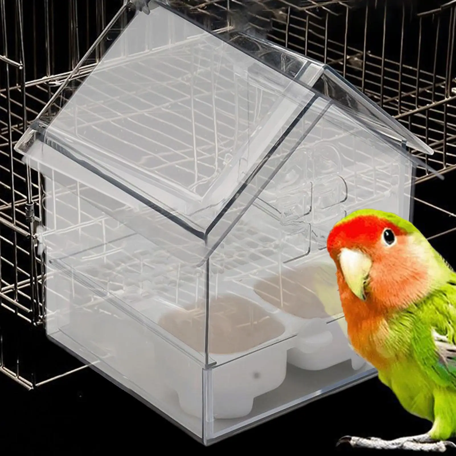 new Bird House Feeder Bird Food Bowl Transparent Bath Tub Water Food Dish for Hummingbird Patio Balcony Fence Garden Pet Lover