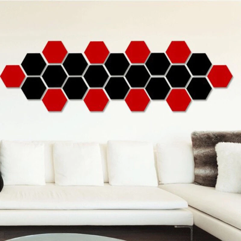 24/12pcs 3D Mirror Wall Sticker Hexagon Acrylic Self Adhesive Tile Decals Removable Wall Sticker DIY Home Decor Art Mirro