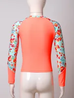 Kids Girls Print Swim Top Mock Neck Long Sleeve Swimsuit UPF50+ Rash Guard T-shirt Top Pool Beach Bathing Suit Children Swimwear 4