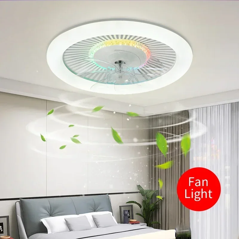 LED Decorative Lighting, Remote Control RGB Dimming, 6-Speed Speed Regulation, Low Floor Fan Light, Bedroom Living Room Ceiling