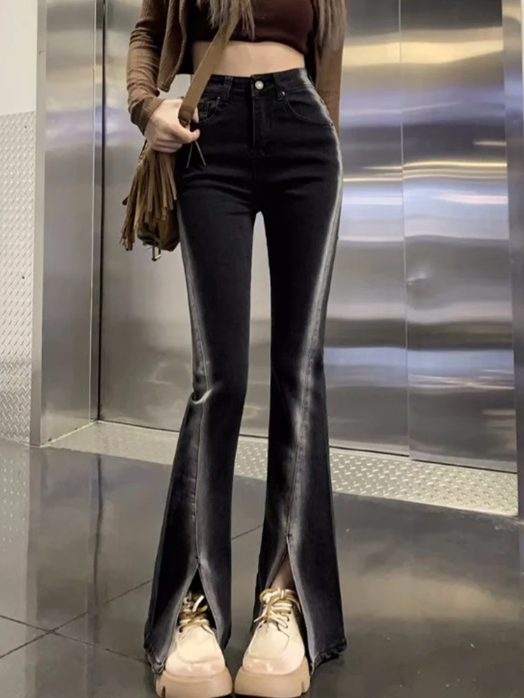 

High Waisted Jeans for Women 2023 New Fashion Vintage Split Stretch Jeans Woman Streetwear Slim Flare Jeans Full Length