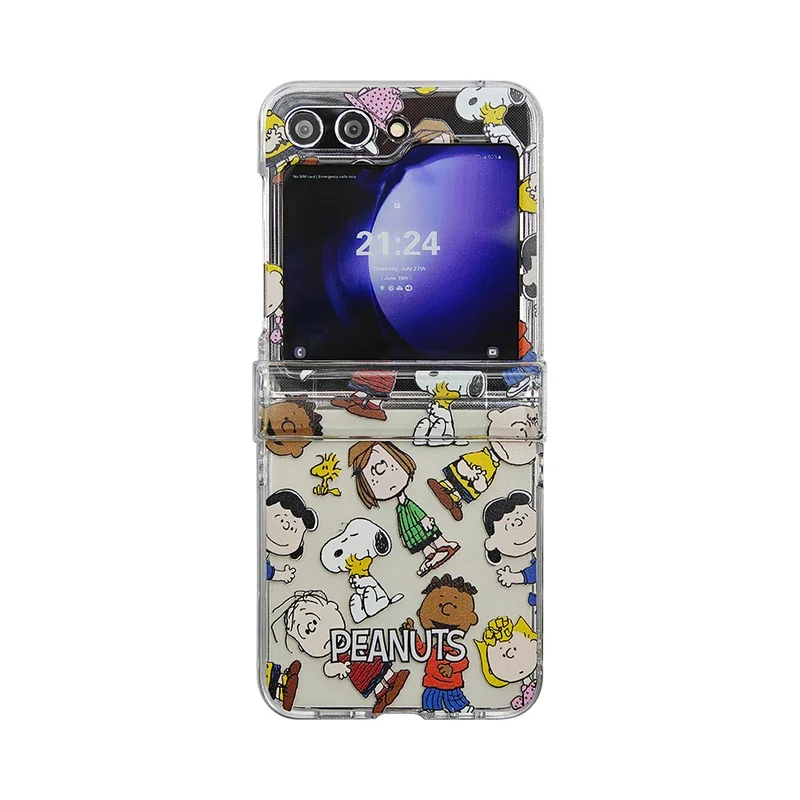 thumbnail image 1 of Bonita funda de teléfono transparente con dibujos animados de Snoopy, Charlie Brown y Peanuts para Samsung Galaxy Z Flip 5, carcasa trasera rígida de PC para Z Flip 3 4, 1 of 5