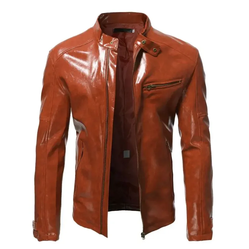 

2024 Men Autumn Brand New Causal Vintage Leather Jacket Coat Men Spring Outfit Design Motor Biker Pocket Pu Leather Jacket S-5XL