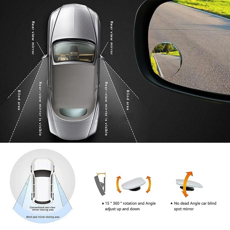 Blind Spot Mirror 2PC 360 Degree HD Frameless Ultrathin Wide Angle Round Convex Rear View Mirror for Car Reverse Car Accessories