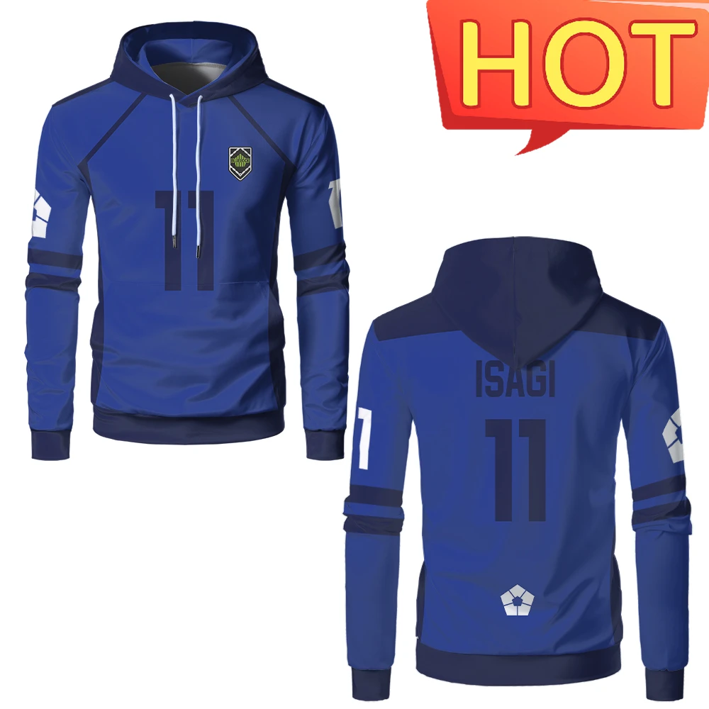 الأزرق قفل أنيمي الرجال هوديس الرياضة البلوز تأثيري البلوز ناجي ISAGI موضة كم طويل بلايز ملابس الأطفال للجنسين هوديي