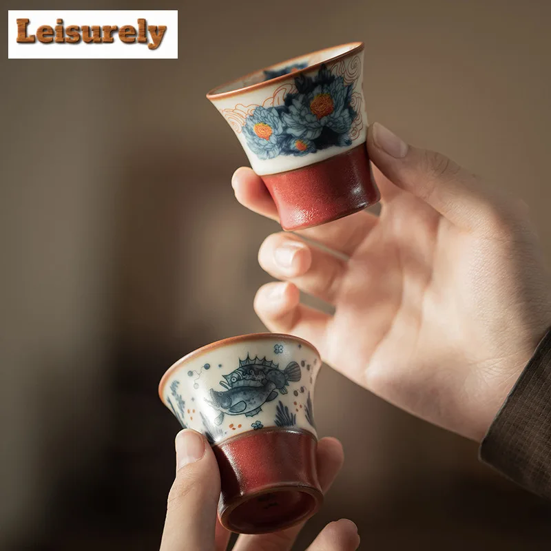 40ml Ru Kiln Crackle Glaze High Teacup Retro Tea Bowl Sample Tea Cup Tea-tasting Smelling Cup Jianzhan Master Cups Tea Items