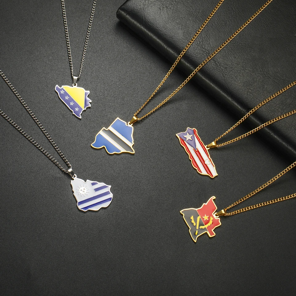 Collana Italia Mappa Con Bandiera In Acciaio Inox - Gioiello Personalizzato Uomo Donna