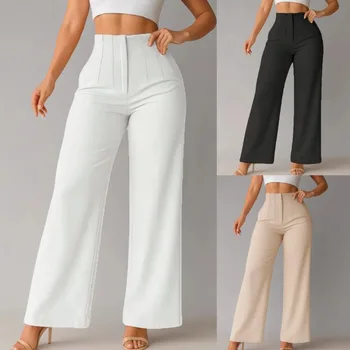 Women's High Waist Wide Leg Pants Elegant Tailored Straight Trousers Office Work Pants Casual Bottoms Comfy Dress Pants