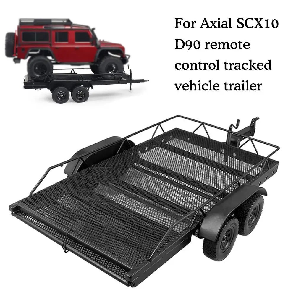 

1:10 Scale Alloy RC Trailer with Four Tires RC Car Cargo Carrier DIY for Axial SCX10 D90 RC Crawler Trunk Model Accs Hobby