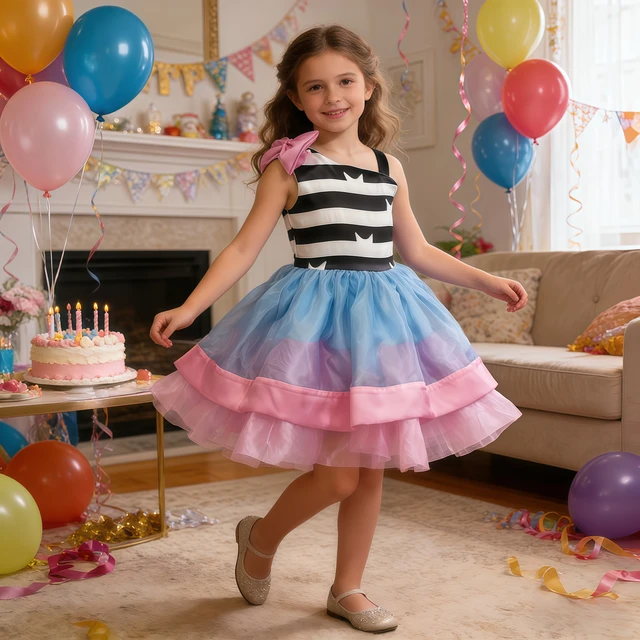 Costume de chat de dessin animé arc-en-ciel pour filles, tenue Tutu de princesse pour enfants, tenue de fête d'anniversaire, Halloween, carnaval 1