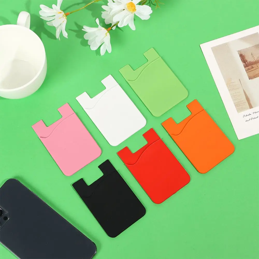 New Design Self-Adhesive Credit Card Holder Women Men Fashion Cell Phone Back Pocket Slim ID Card Case Sticker Wallet 2