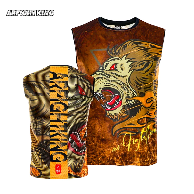 

Muay Thai T Shirt Lion Tiger Boxing Shirt for Men Bjj Rashguard Sparring Grappling Jiu Jitsu Training Marital Arts MMA Clothing