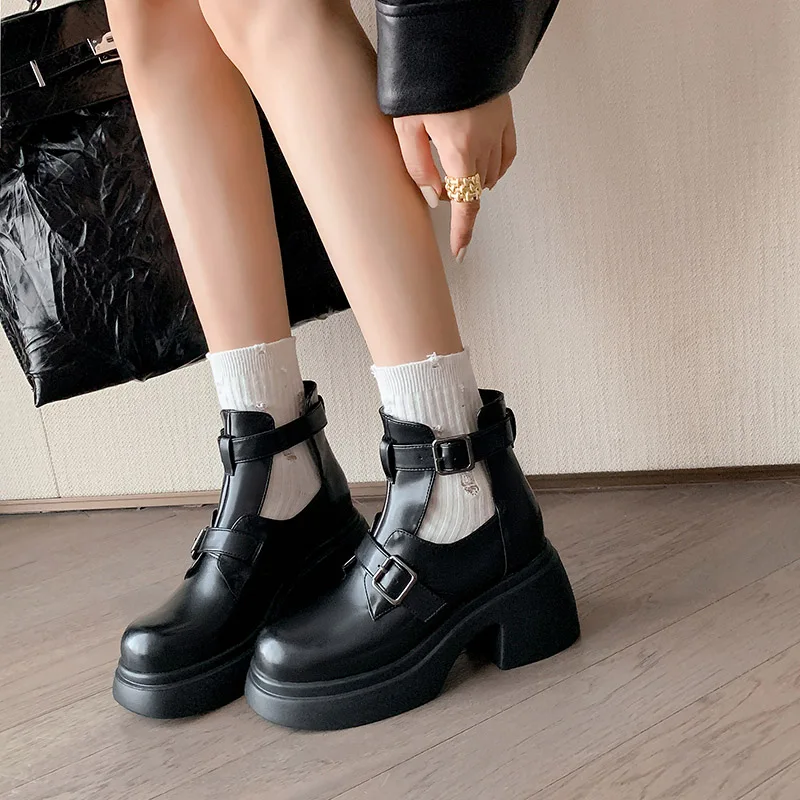 

Phoentin Thick Bottom Goth boots For Women 2023 Platform chunky high Heels holoow out short Boot plus size 43 black shoes FT2942