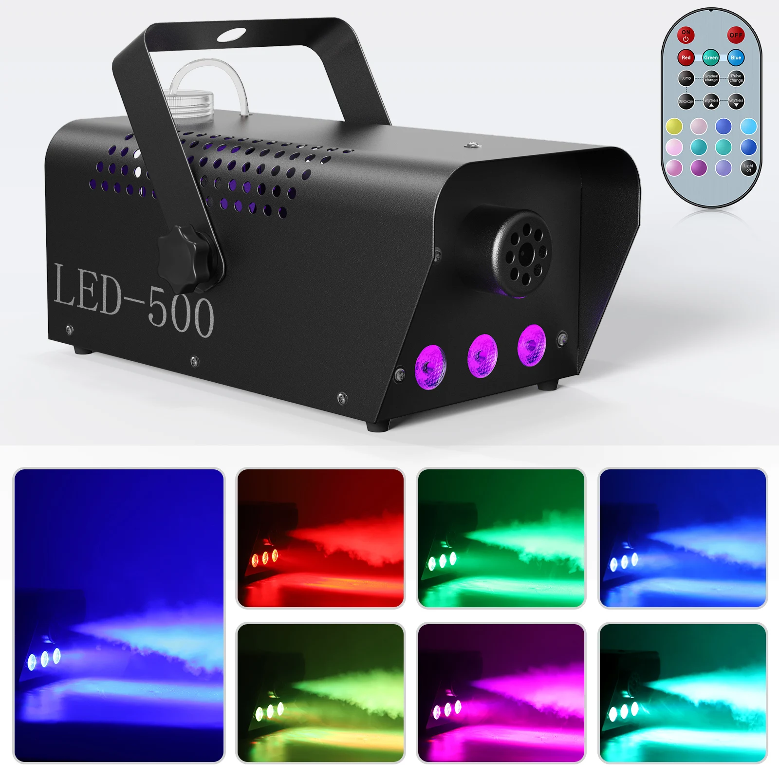 Mini 500W RGB Smoke Machine Wedding Smoke Fog Machine Parties Club Remote Fog Ejector for Wedding Party Concert Stage Effects