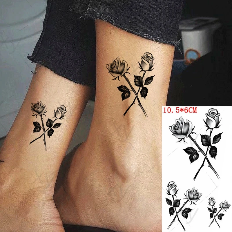 

Black Rose Fake Tattoo Sticker for Women Men Body Art Water Transfer Temporary Tattoos Arm Waist Waterproof Tatoo 10.5*6cm