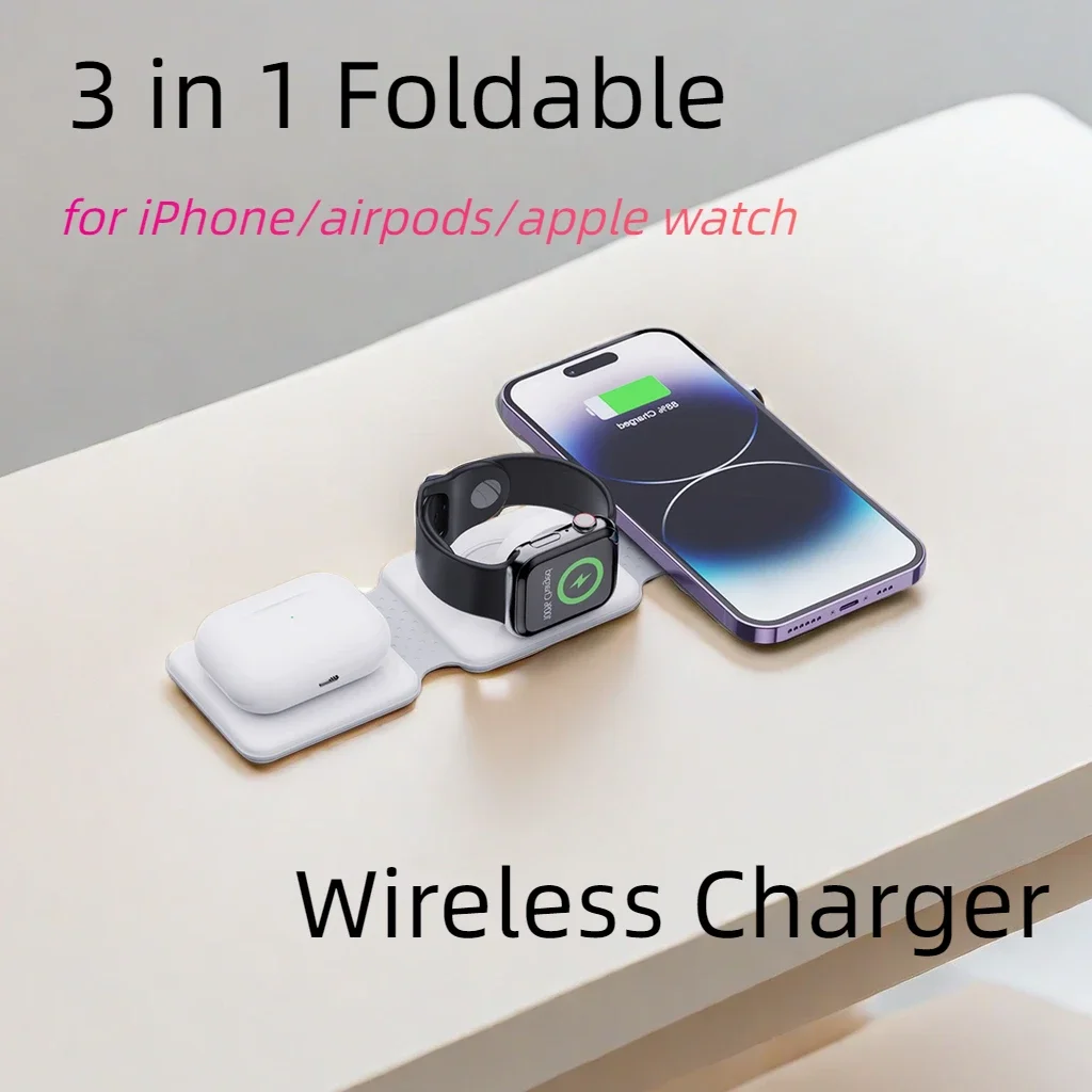 

Portable 3 in 1 Magnetic Wireless Charger Pad for iPhone 15 14 13 12 Pro Apple Watch AirPods Magsafe Fast Charging Dock Station