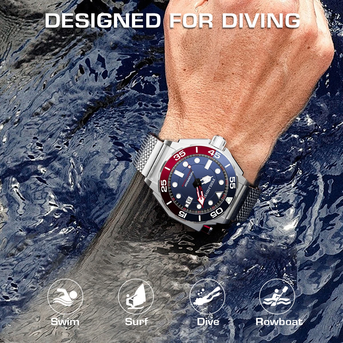 FEELNEVER Sapphire Automatic Mechanical Watches For Men Top Brand Luxury Diver Watch Men Fashion Sport Luminous Men Wristwatch