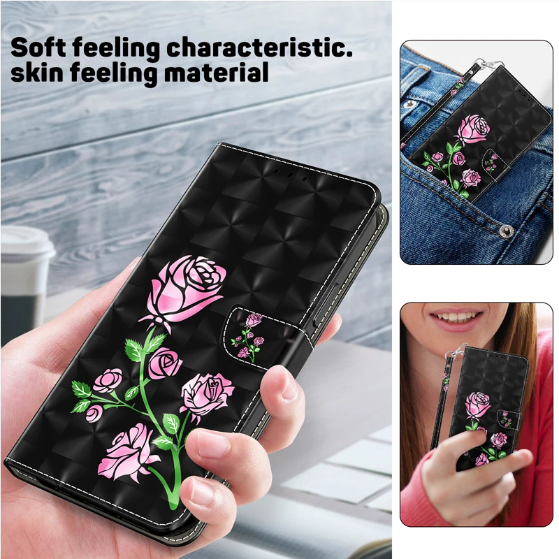 3D Cat and Dog Flower Magnetic Flip Leather Phone Case