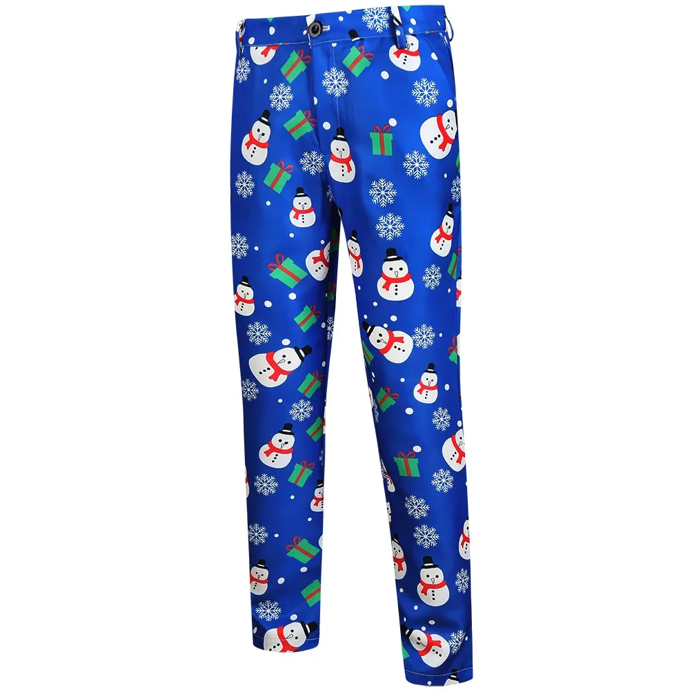 Hot Selling Christmas Printed Men Suit Pants Plus Size Straight-leg Santa Claus Red Xmas Trousers Stage Prom Pantalones Hombre