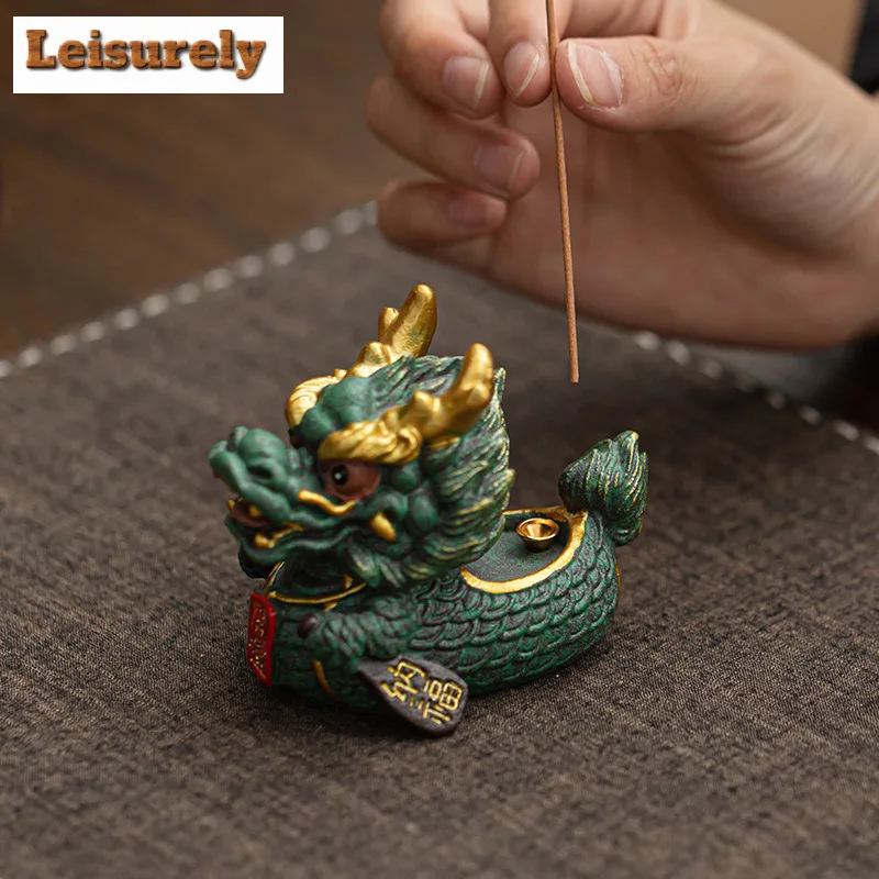 Lucky Dragon Boat Green Sandstone Incense Holder Tea Pet Aesthetic Lucky Model Tea Figurine Play Toys Tea Statue Ornaments Gifts