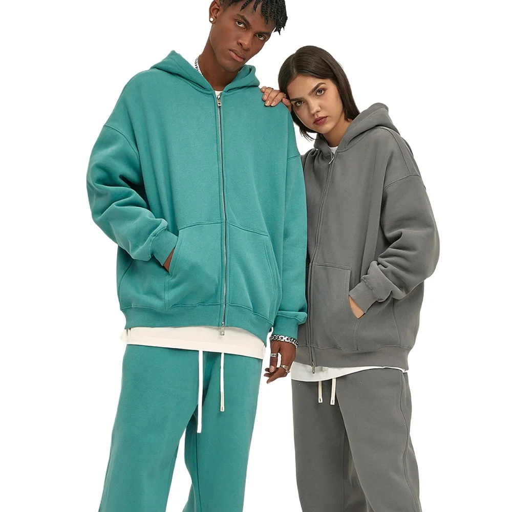 Custom LOGO autumn and winter new product velvet thickened 350g high-quality zipper sweater trousers men and women couple suit 4