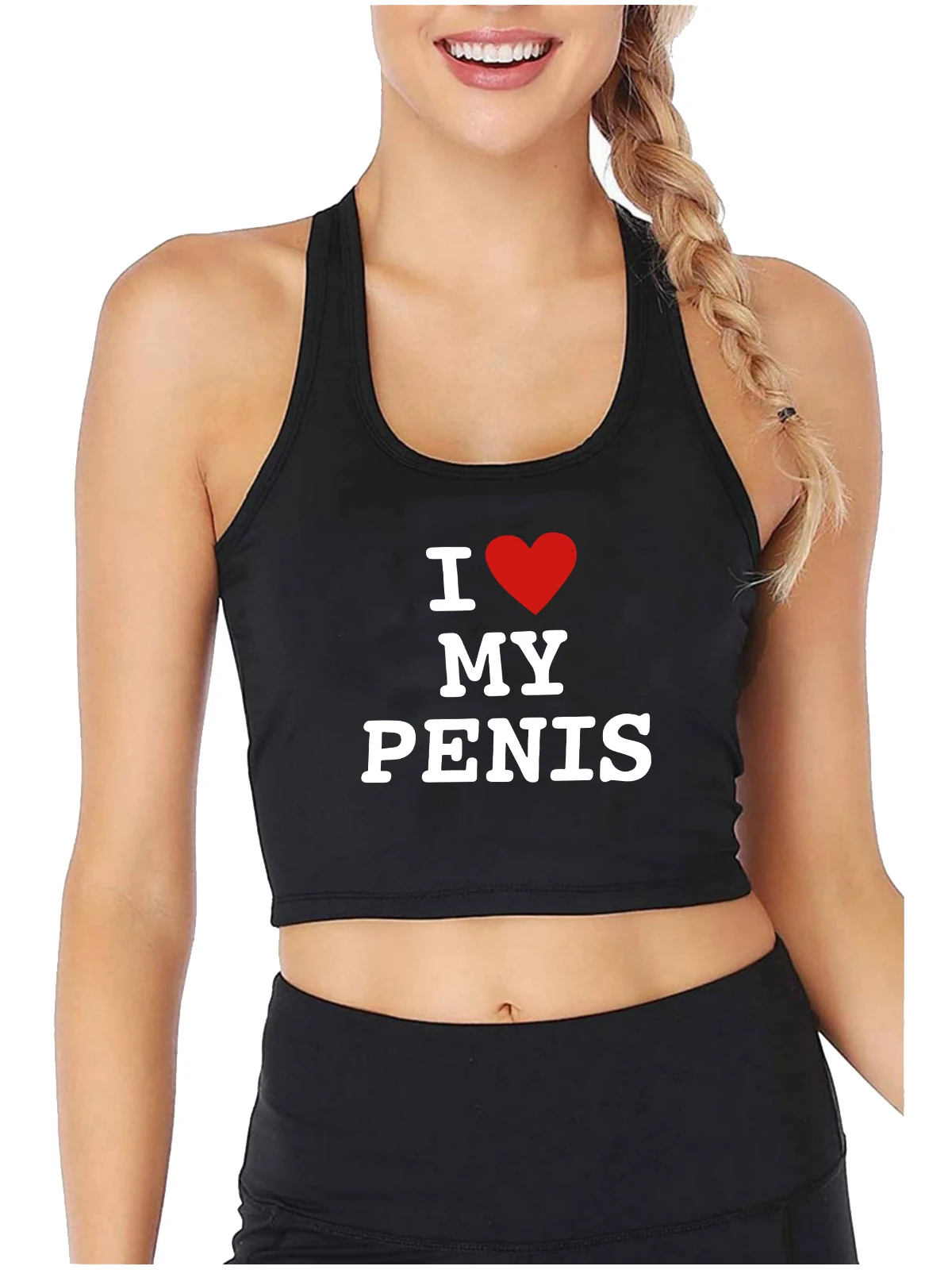 

I Love My Penis Design Sexy Slim Fit Crop Top Adult Humor Fun Flirty Style Tank Tops Hotwife Funny Naughty Training Camisole