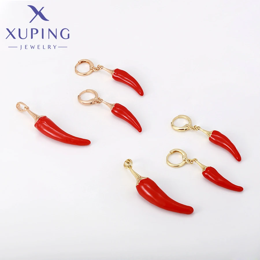 Gold Plated Pepper Shaped Earrings and Necklace Jewelry Set