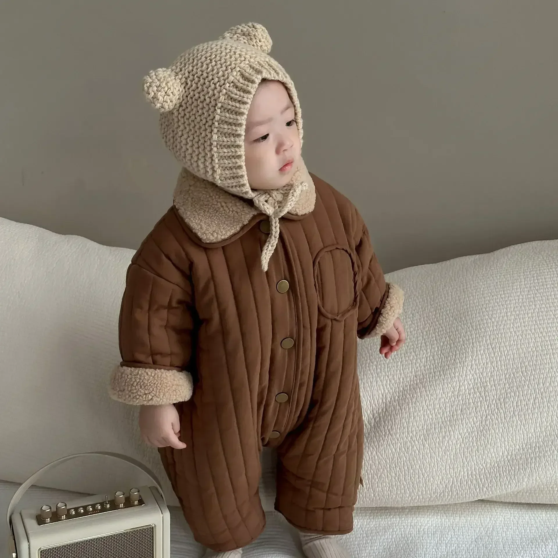 

8108 Baby Clothes Newborn Jumpsuit 2023 Winter New Cotton-padded Baby Boy's One Piece Clothes Casual Climbing Clothes