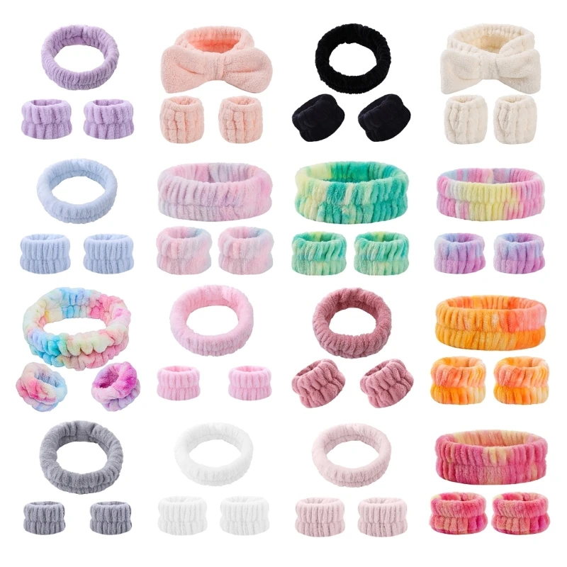 SLNZAPTY Juego De 12 Muñequeras Con Diadema Para Lavado De Cara Para Mujer, Envolturas De Microfibra Para El Cabello De Spa Para Niñas, Diademas De Maquillaje Para El Cuidado De La