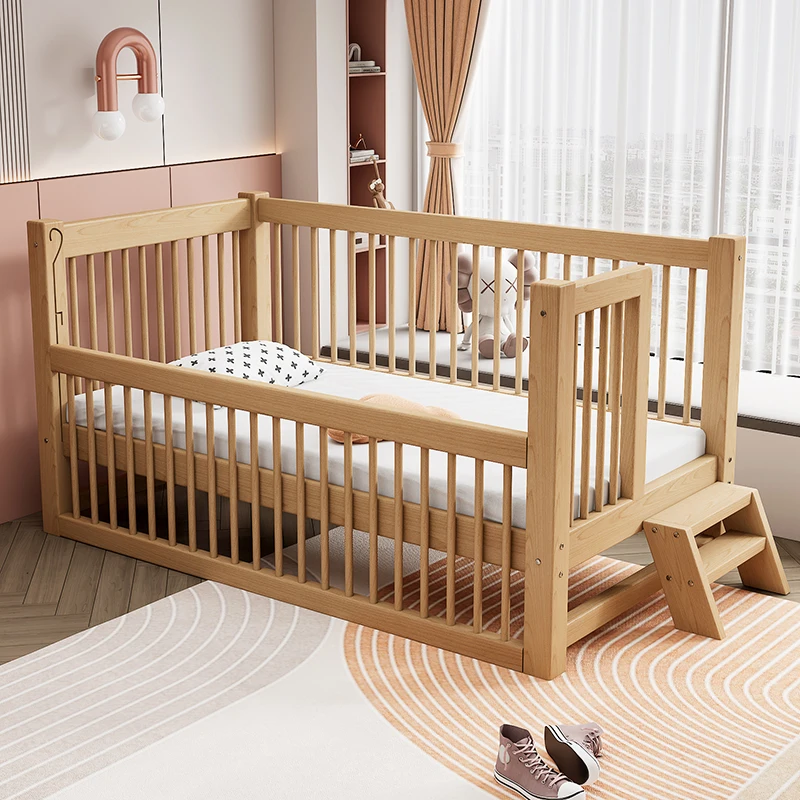 

Children's splicing bed widened with solid wood