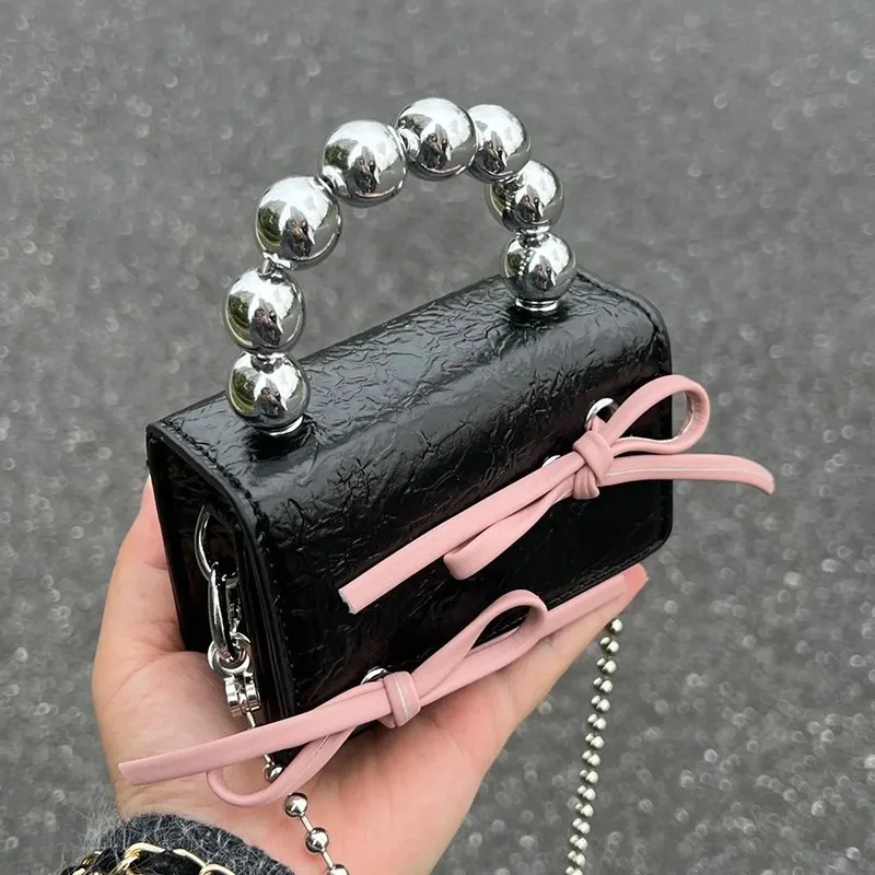 Women's Mini Bowknot Chain Headphone Bag Small Designer Handbag Cute Sweet Crossbody Shoulder Messenger Bag