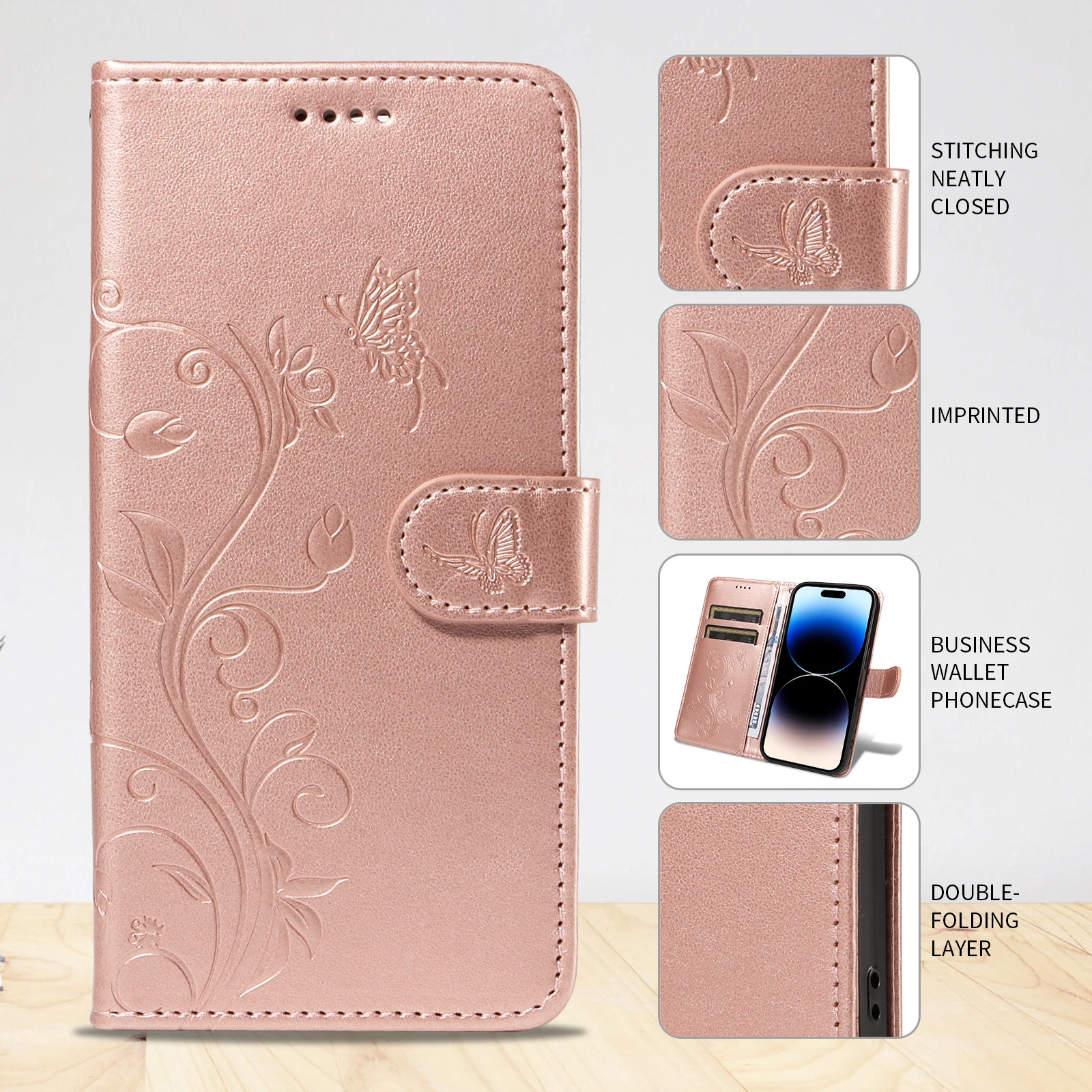 Luxurious Leather Wallet Phone Case with Card Holder and Magnetic Closure