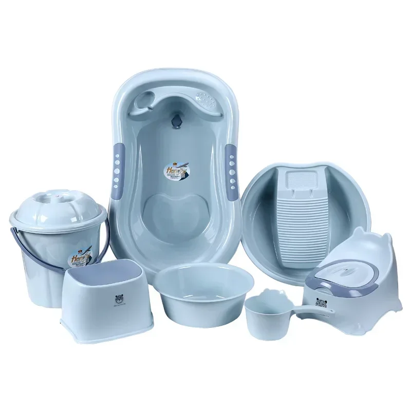 Highly Durable Bathtub Set, 7 Piece Set Plastic Bath Set with Non-Slip Tub and Toddler Bath Seat, Gift