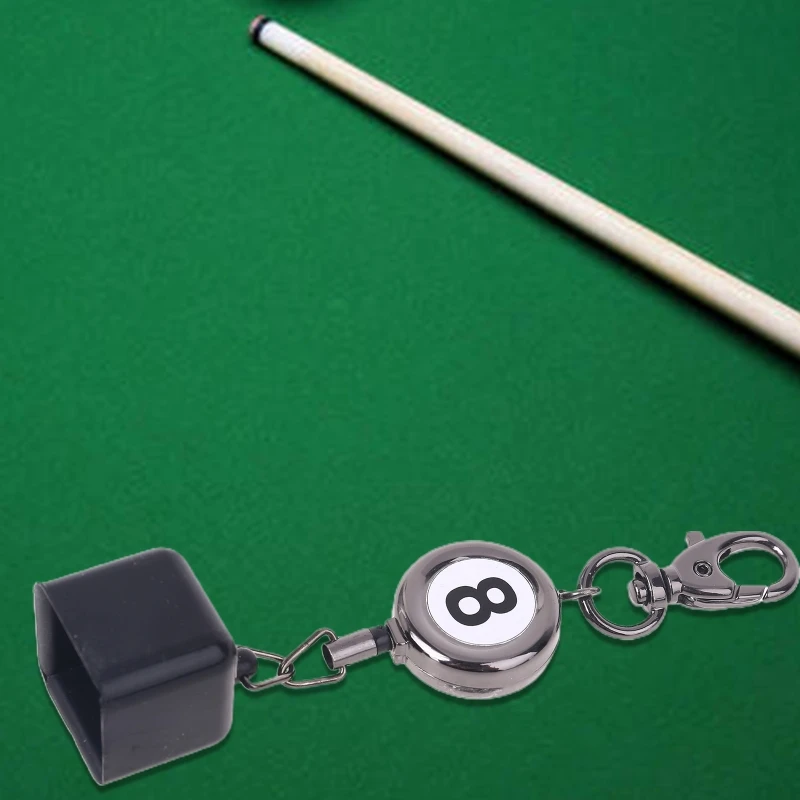 Lightweight Portable Metal + Rubber Retractable Billiards Chalk Holder Drawing Keys Chain Keyrings with Number 8 Practical Tool