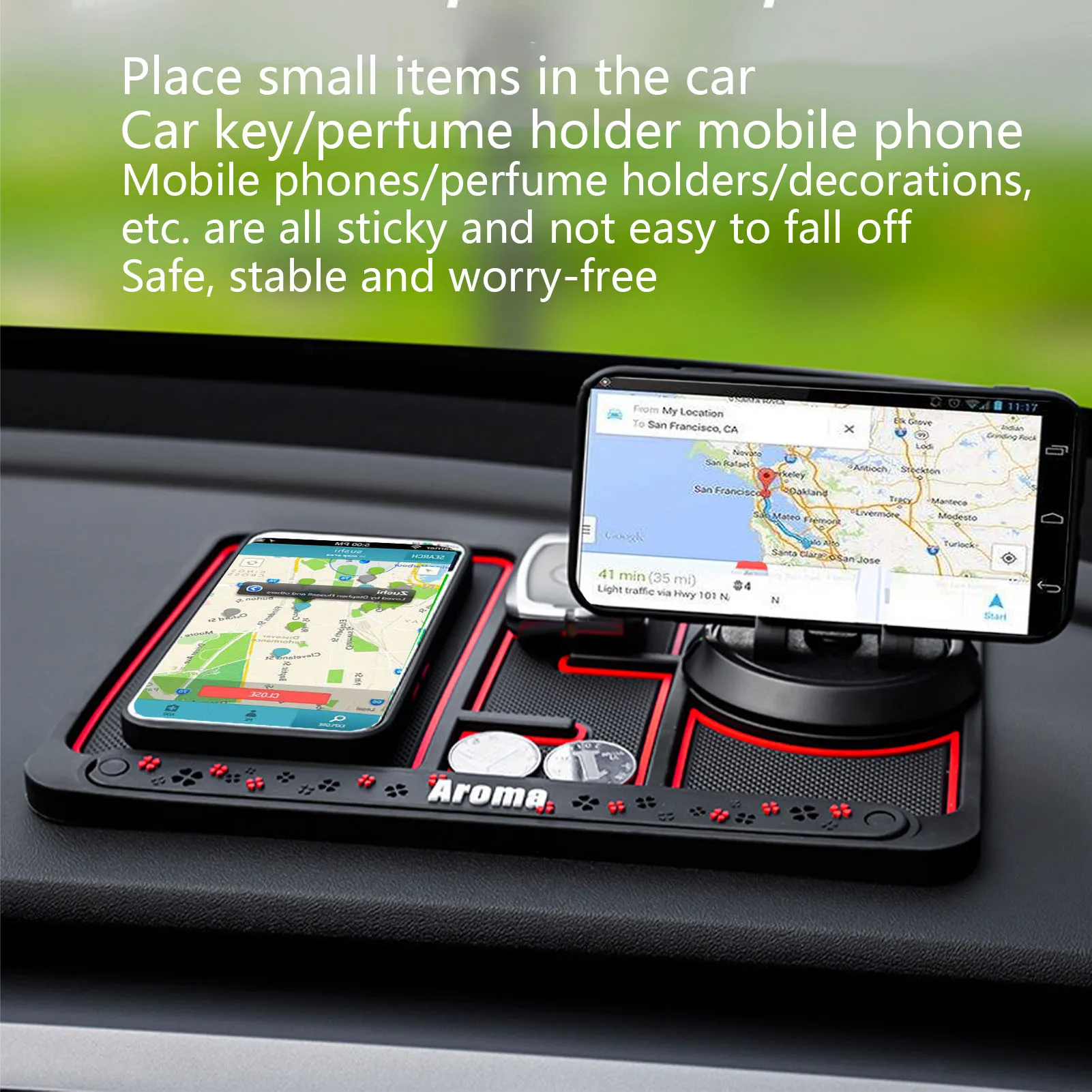 4 In 1 PVC Car Anti-Slip Mat panel Silicone Phone Holder Dashboard Mount Stand Multi-purpose Car Organizer Tray Accessory