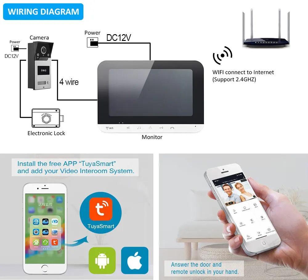 Wireless Intercom Doorbell Smart Doorbell No Wiring New Inch Tuya Wifi  Smart Video Door Phone Intercom System