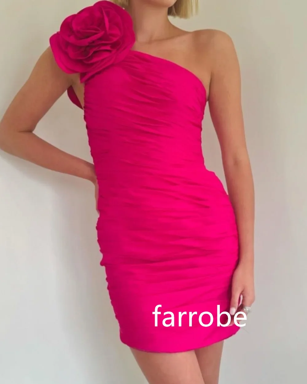 Formal Jersey Pleat Flower Sheath One-shoulder Short Dresses Cocktail Dresses Classic Exquisite Modern Style Pastrol