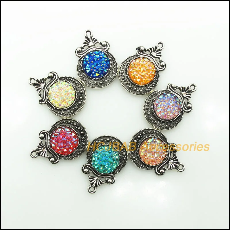 

7 Подвески в виде новой луны, античный серебристый цвет, искусственный цветок, круглые подвески из смолы 18x27 мм