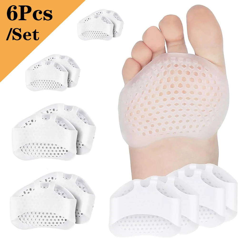 6PCS Silicone Metatarsal Cushion for Forefoot Pain Relief Anti-slip Shock Absorbing Outdoor Sports Cushion for High Heels flip flop pads metatarsal pads ball foot cushions no slip silicone baretrap shoe inserts pad gel metatarsal pads thong