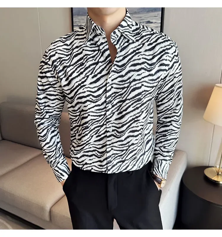 Description Picture 5 of itemZebra Striped Shirt for Men Long Sleeve Casual Shirts Men's Slim Fit Business Dress Shirts Wedding Party Club Party Tuxedo M-4XL