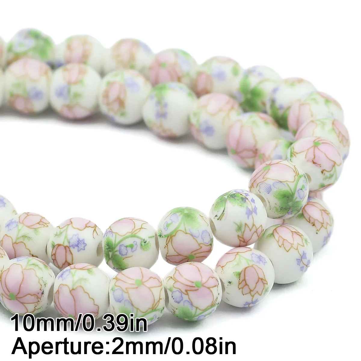 20pcs Multicolor Floral Oblate Ceramic Spacer Beads