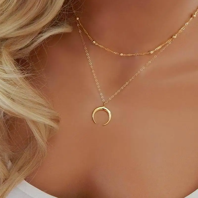 

New Women Alloy Fashion Classic Necklace Long Round Butterfly Pearl Crescent Pendant N1325