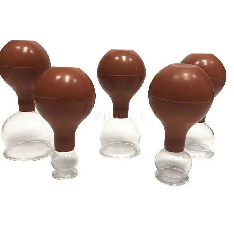 5 pcs/set Cupping device Glass vacuum cupping device Manual cupping glass Cupping moxibustion PVC rubber cupping ball