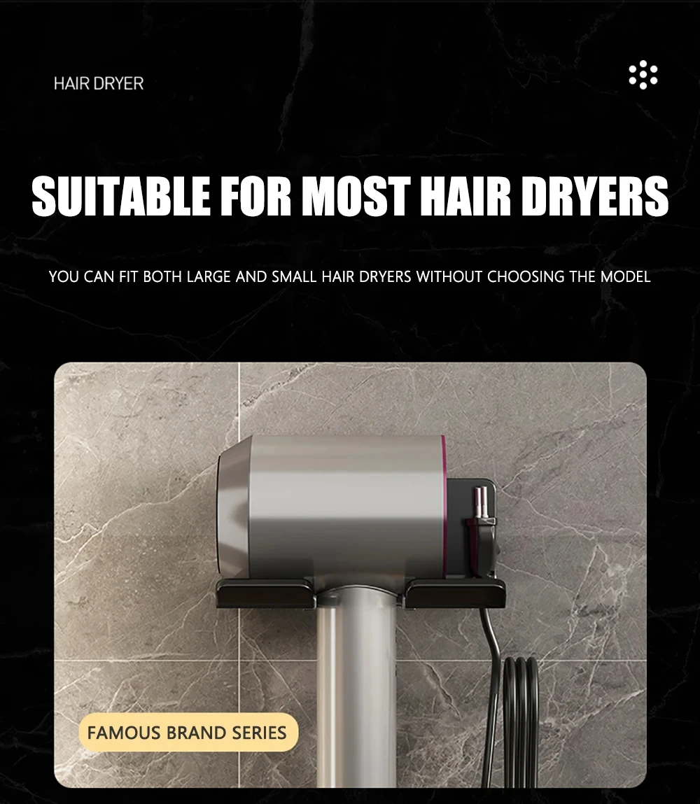 Description Picture 6 of item1 Pc Bathroom Facilities Storage Accessory Wall-mounted Hair Dryer Bracket Bathroom Items Organizer Shelf Bathroom Accessories