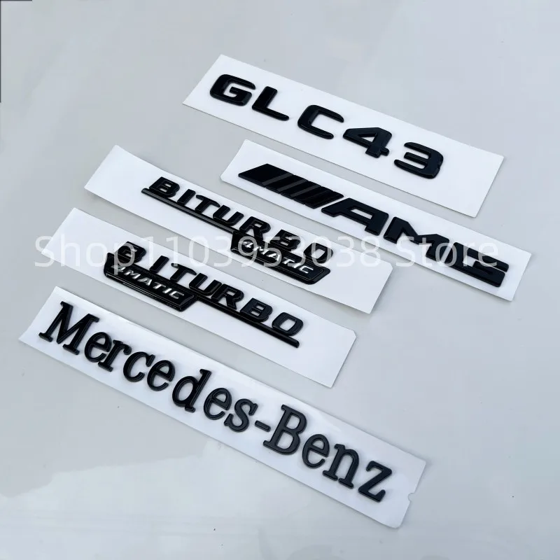 3D ABS Glossy Black GLC43 Emblem Letters Biturbo 4MATIC Fender Badge AMG Sticker For Mercedes GLC43 AMG X253 Accessories