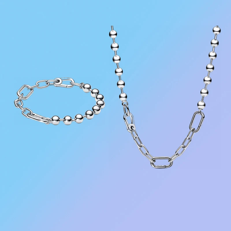 

New Me Series S925 Silver Metal Jewelry Bead Chain Interlocking Necklace Neck Same Style Bracelet Diy Matching Women's Jewelry