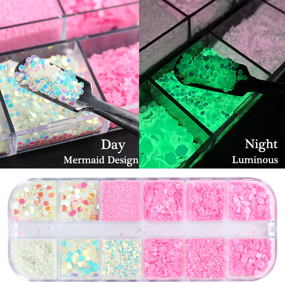 Luminous Nail Neon Glitter Sequin Butterfly Hexagon Fluorescent Green Flake Glow in the Dark Nail Art Manicure Decoration BE1861