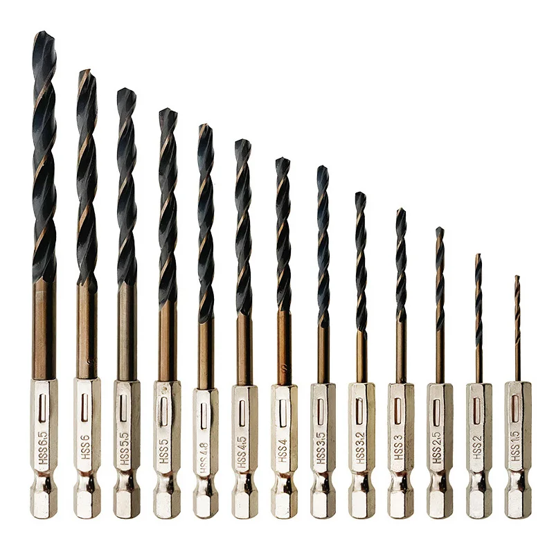 3/7/13PCS Hex Shank Twist Drill Bit Set Wood Metal Hole Cutter Core Drilling Tool Cobalt Drill Bits 1.5 2 2.5 3 3.5 4 5 6mm HSS