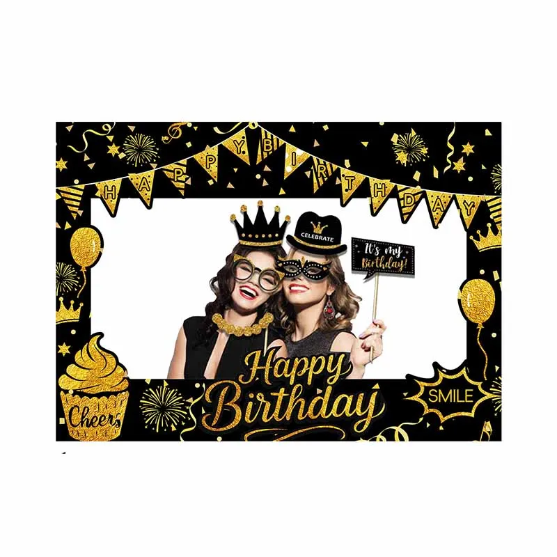 1/17/24/37-teiliges Goldglitter Happy Birthday Rahmen-Set, Fotobox-Requisiten für Kindergeburtstage, Fotografie-Zubehör, Babyparty-Artikel – Detail 5